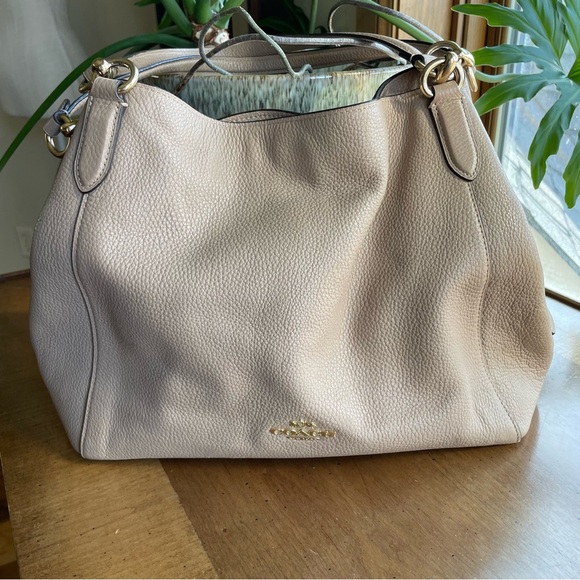 Coach Hallie Pebbled Leather Shoulder Bag in Tan Style #80268 - Picture 1 of 14